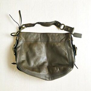 COACH Patent Leather Taupe Shoulder Buckle Bag